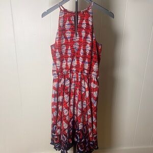 Maggie London Red Printed Halter Midi Dress size 8P